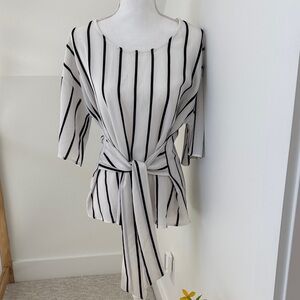 West Kei Black and White Striped Tie-Front Top